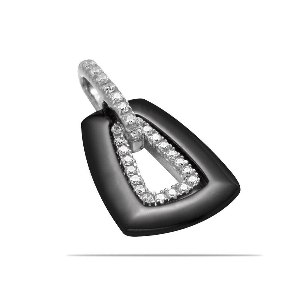 Ceramic and Sterling Silver Center with Simulated Diamond Set Pendant